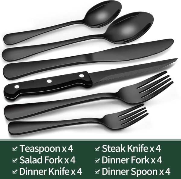 26%OFF: 24-Piece Black Silverware Set with Steak Knives - Image 2