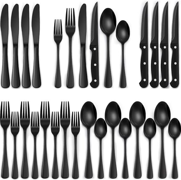 26%OFF: 24-Piece Black Silverware Set with Steak Knives