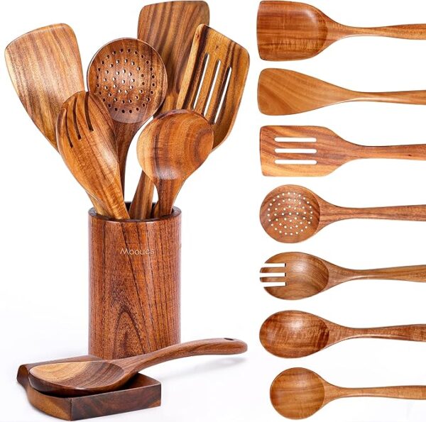 159 %OFF Limited time deal" Piece Natural Teak Wooden Kitchen Utensil Set